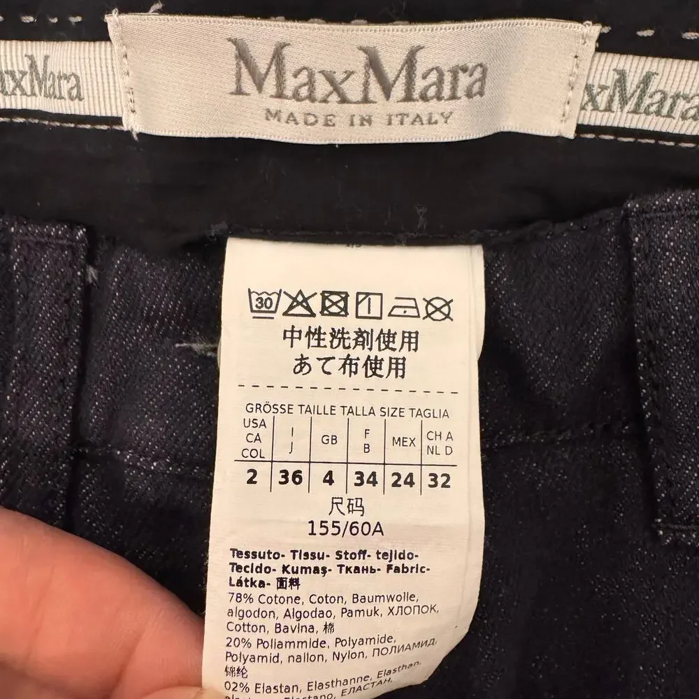 Max Mara Made in Italy Dark Wash Denim Pencil Mini Skirt Cotton Size 2 Classic